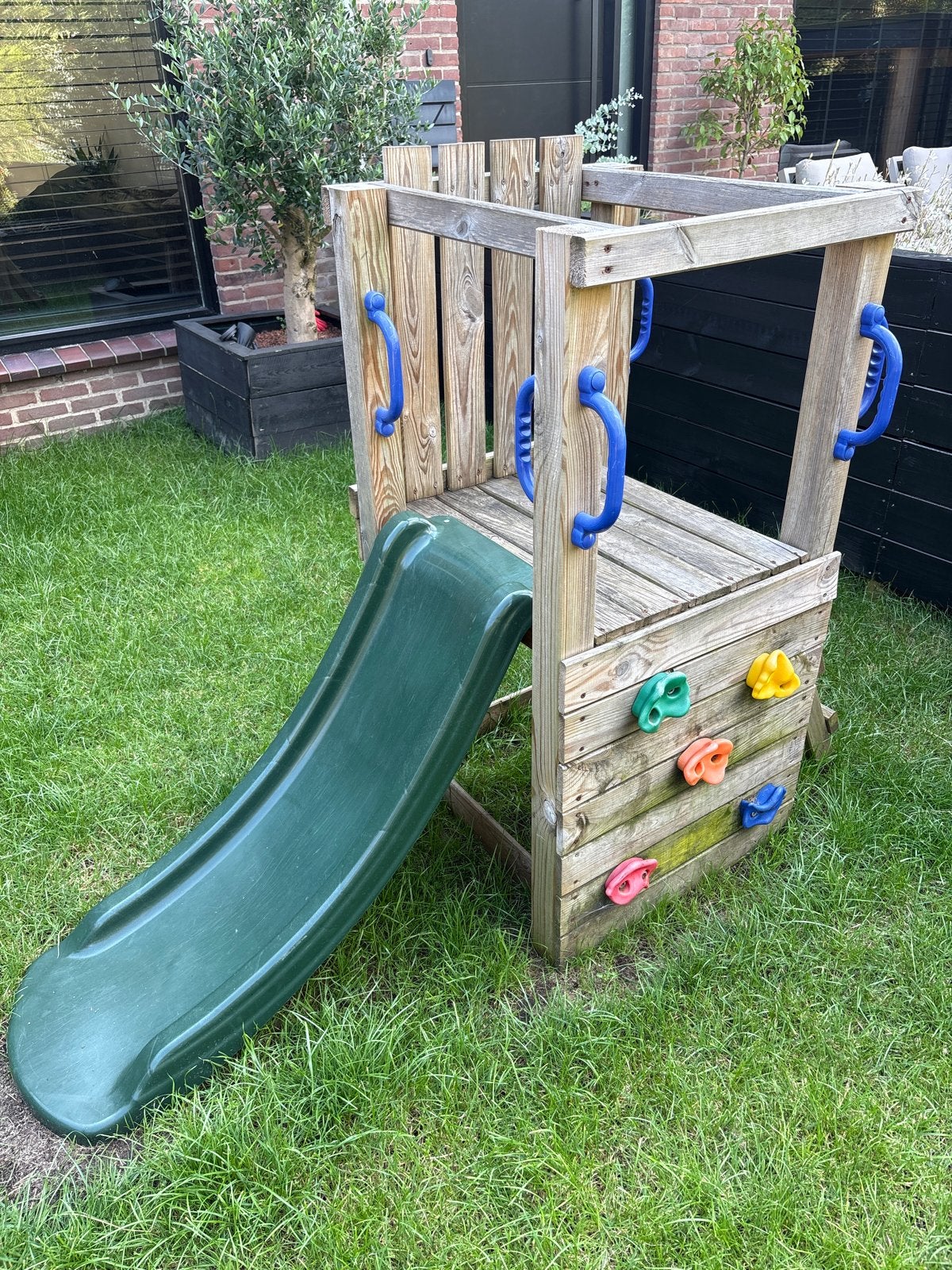 Houten speeltoestel met glijbaan, Ophalen, Gebruikt, Glijbaan