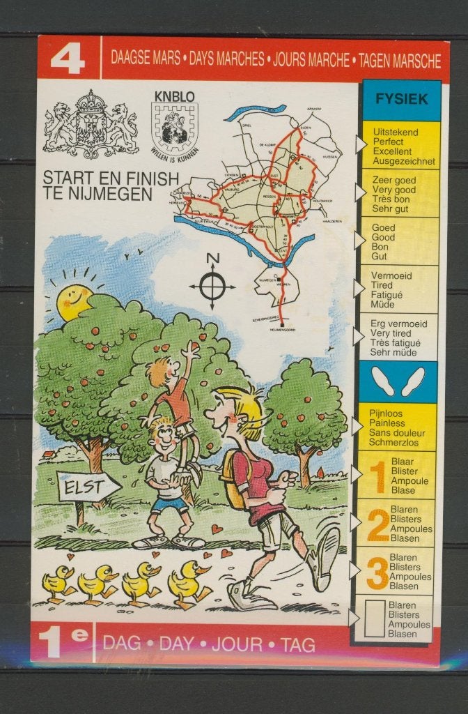 Nijmegen 78e Vierdaagse 1e dag Elst KNBLO Ansichtkaart a-29a, Ophalen of Verzenden, 1980 tot heden, Ongelopen, Sport en Spel
