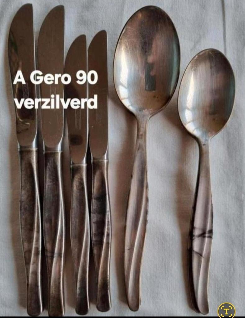 A Gero 90 bestek verzilverde messen lepels gedraaide lijn, Ophalen of Verzenden, Zilver