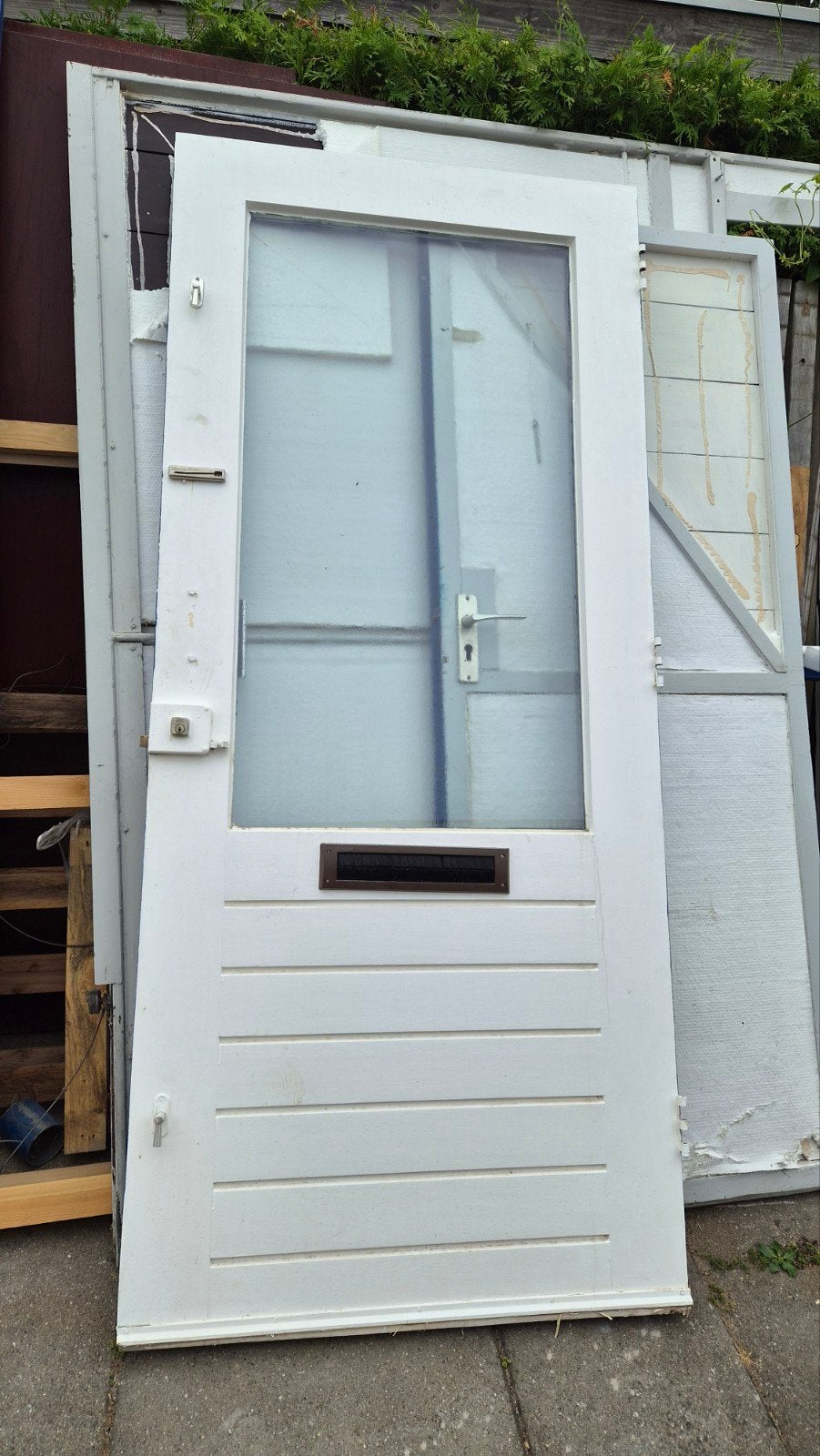 hardhouten buitendeur met glas en brievenbus, Gebruikt, 80 tot 100 cm, 215 cm of meer, Ophalen of Verzenden