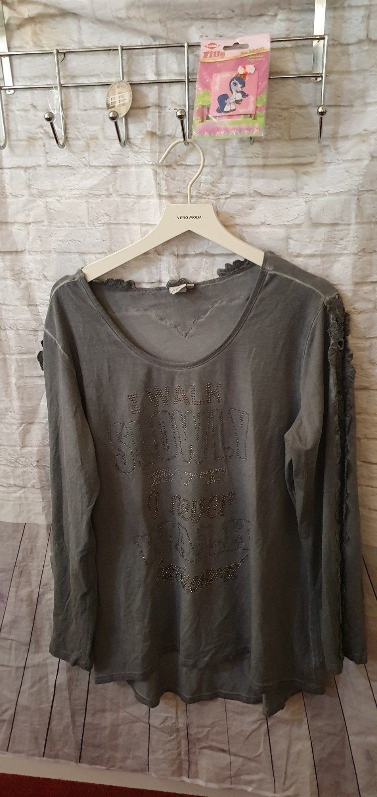Liberty Woman grijs shirt met lange mouwen en strass, Liberty Woman, Verzenden, Maat 46/48 (XL) of groter, Lange mouw