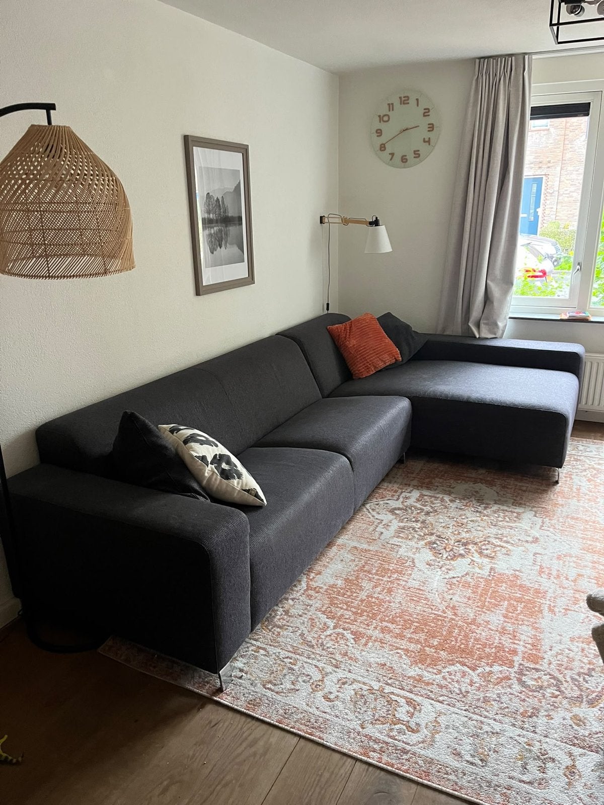 Gratis af te halen: Antraciet hoekbank in zeer goede staat, 250 tot 300 cm, Hoekbank, 75 tot 100 cm, Ophalen of Verzenden