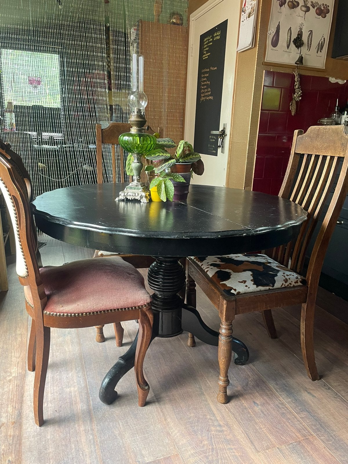 Ronde eettafel barok zwart gelakt, Huis en Inrichting, Ophalen, Gebruikt, Barok, Rond