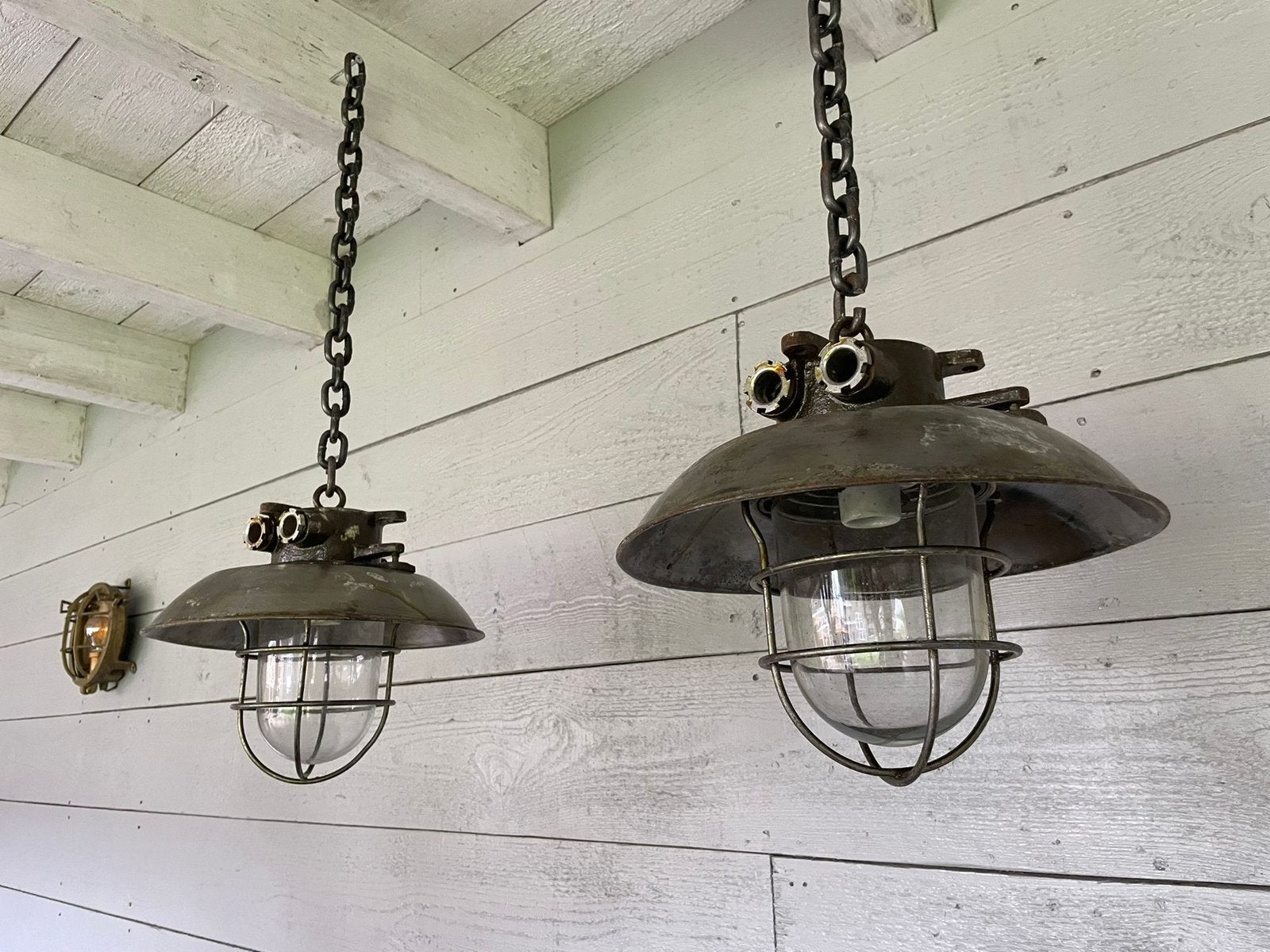 2 stuks hanglampen - vintage - nautisch, Ophalen of Verzenden, Gebruikt