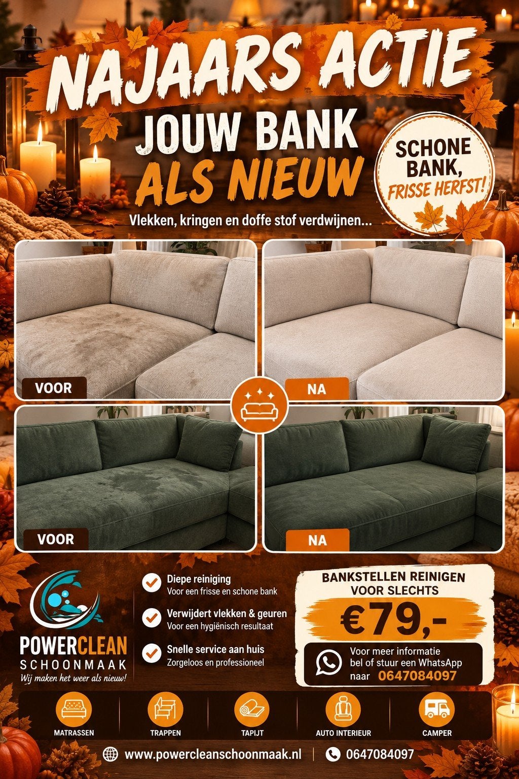 Najaars Actie bankstellen reinigen voor slechts 79 euro, Ophalen, Rechthoekig, 125 cm of meer, 125 cm of meer