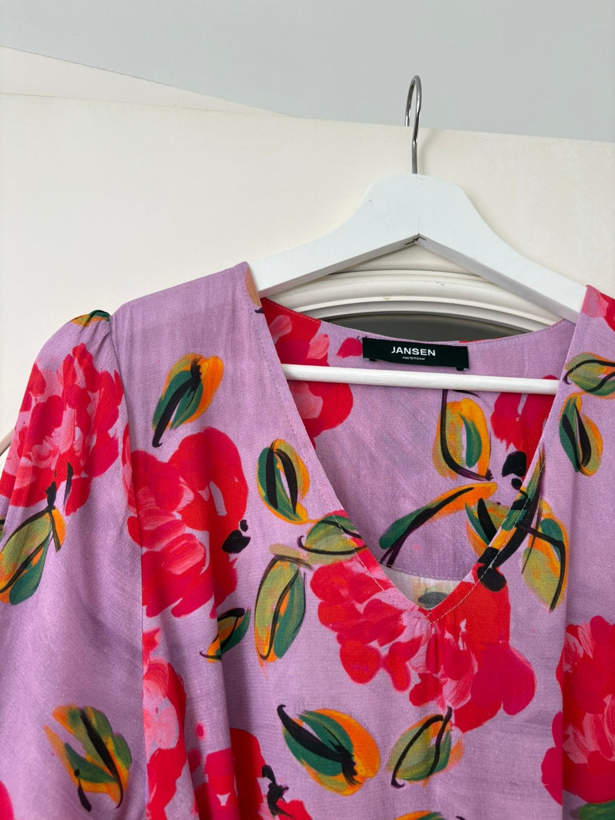 Juffrouw Jansen jurk roze print S, Ophalen of Verzenden, Zo goed als nieuw, Roze, Maat 36 (S)