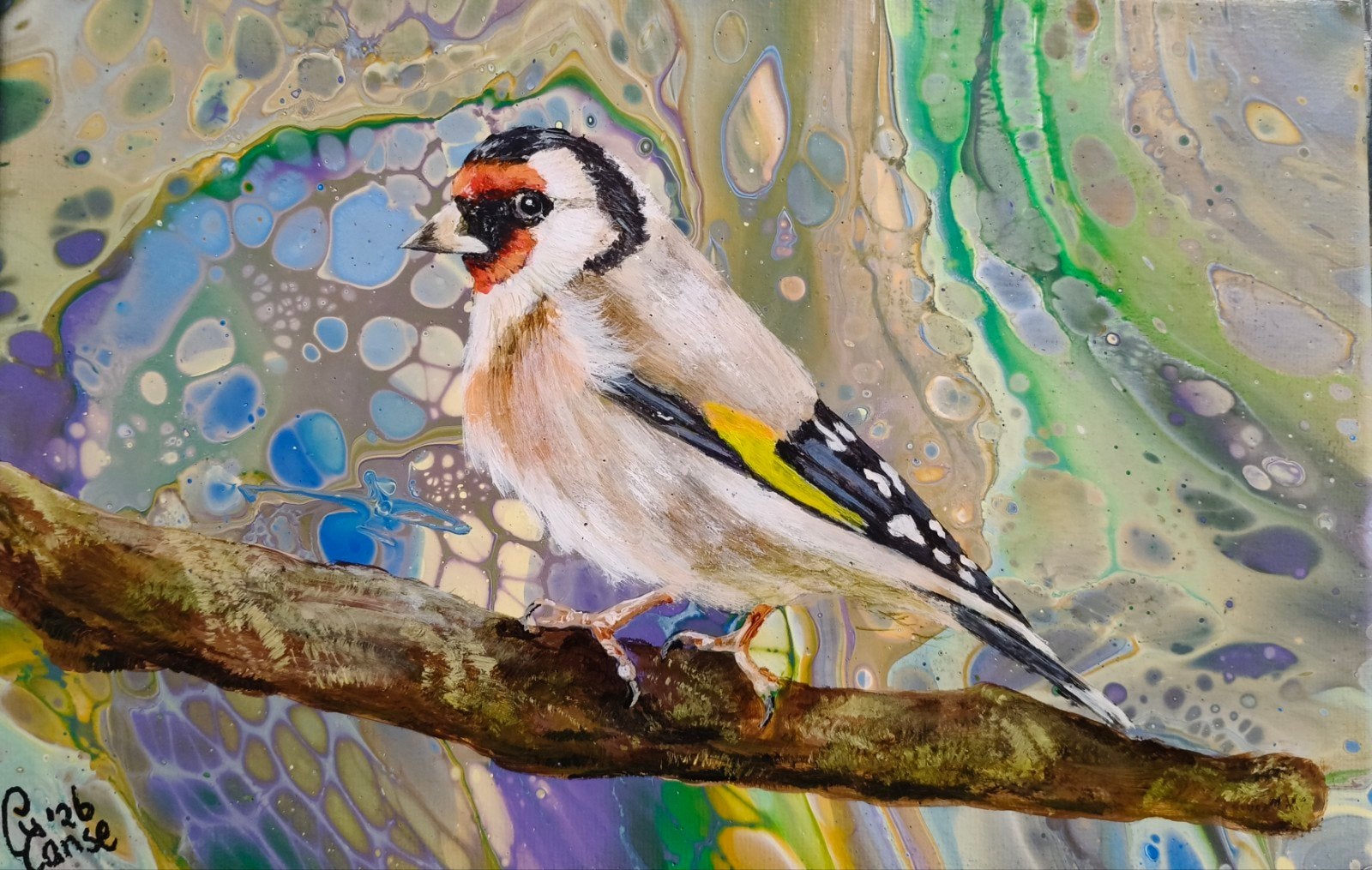 schilderij puttertje, Ophalen of Verzenden, Nieuw, Minder dan 50 cm, Schilderij