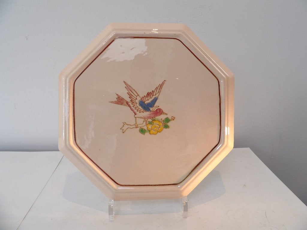 Gave onderzetter Longwy met vogel en bloem, 25x25x4cm, Ophalen of Verzenden