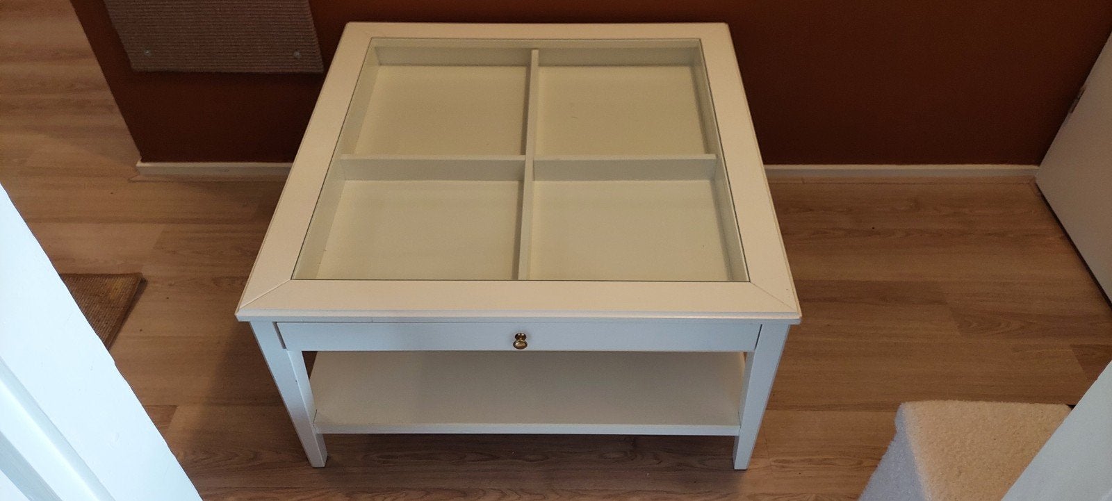 Salontafel IKEA LIATORP met glazen blad en lade - display, Huis en Inrichting, Ophalen, 50 – 75, Gebruikt, 50 tot 100 cm