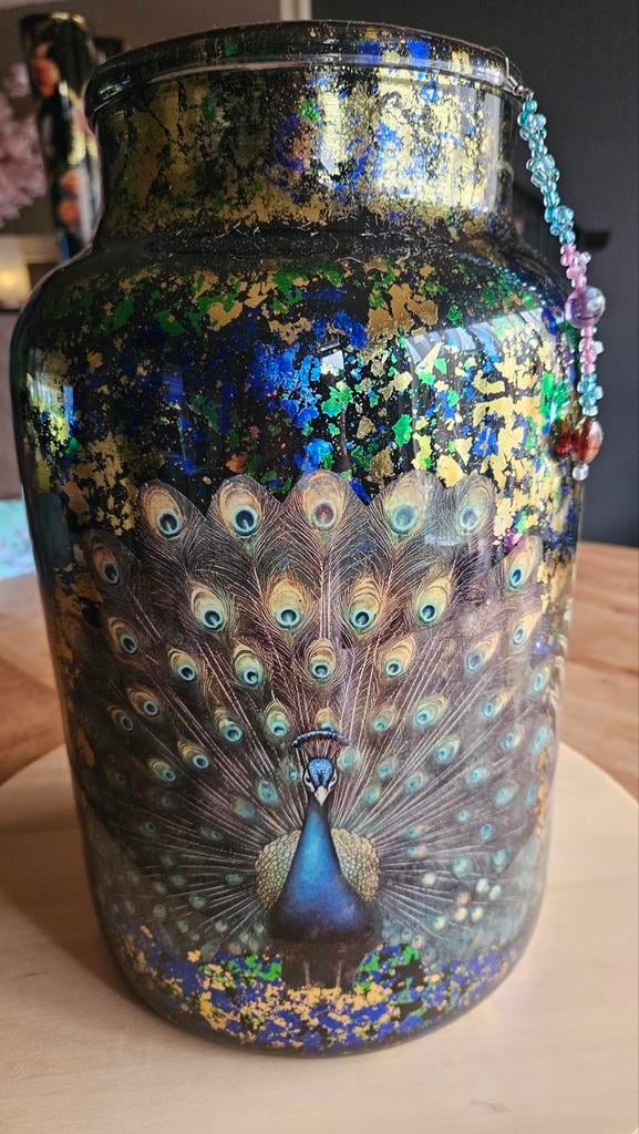 DECOUPAGE VAAS PAUW., Ophalen, Overige kleuren, Nieuw, Glas