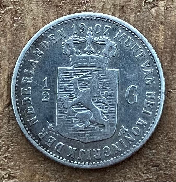 halve gulden 1907 Wilhelmina, Postzegels en Munten, Ophalen, ½ gulden, Zilver, Koningin Wilhelmina