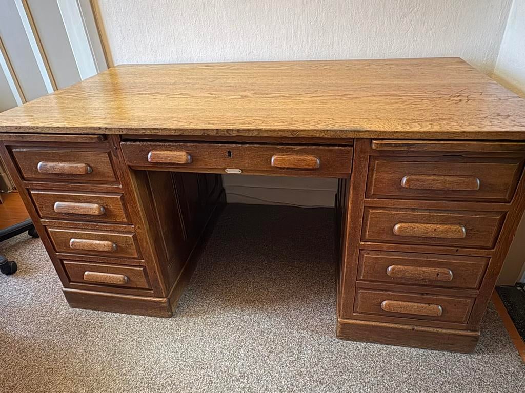 Antiek eikenhouten Art Deco bureau met lades, Huis en Inrichting, Ophalen, Overige typen, Gebruikt, Antiek