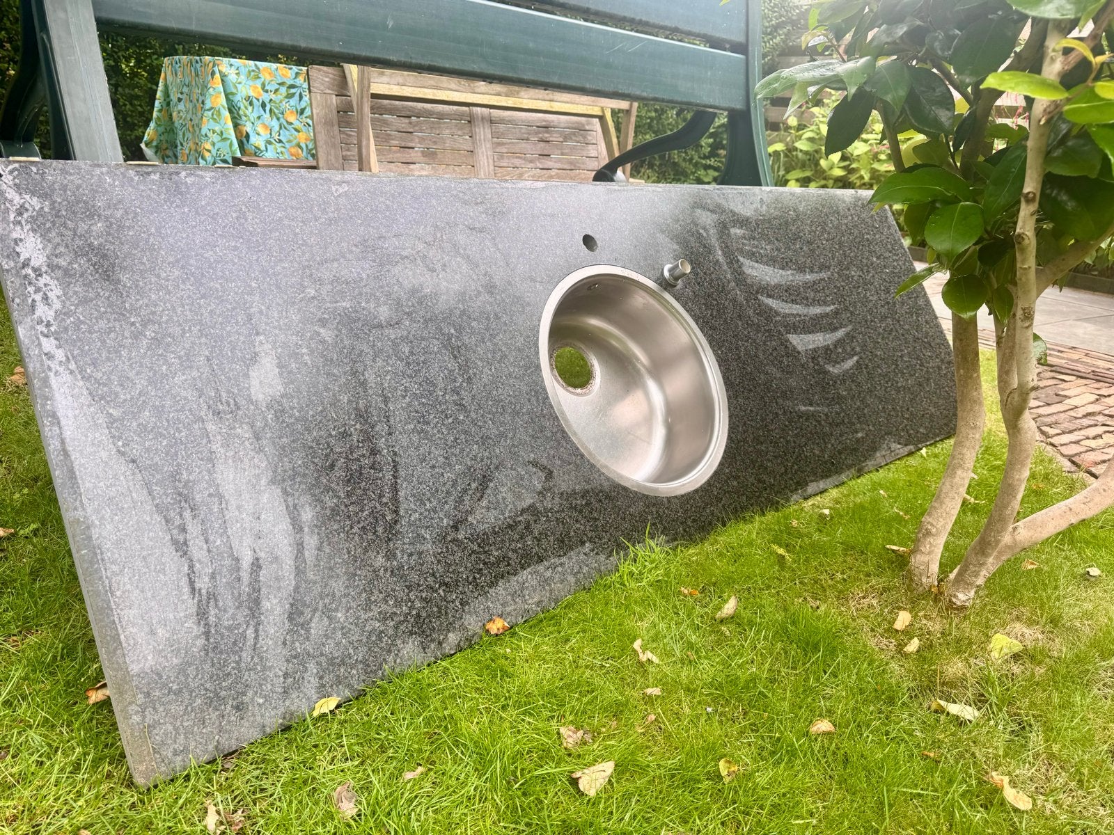 Donker granieten aanrechtblad met spoelbak (210x70cm), Ophalen of Verzenden, Zwart, Steen/keramiek, Overige typen