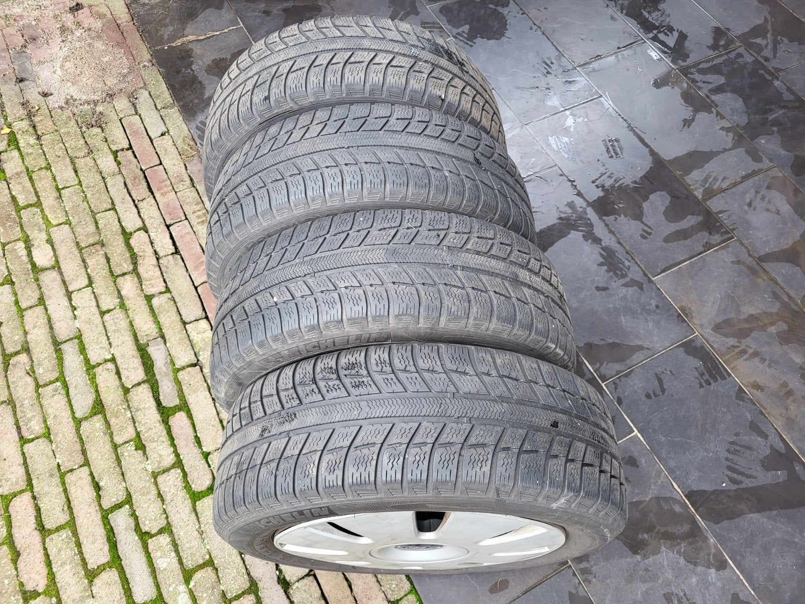 4x Michelin Primacy Alpin winterbanden op stalen velgen, Ophalen, 16 inch, Winterbanden, Banden en Velgen