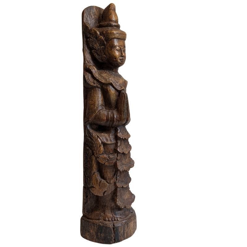 Birmees houten tempelbeeld Thagyamin – 19e eeuw – 007, Gebruikt, 63 cm, Ophalen of Verzenden, Hout