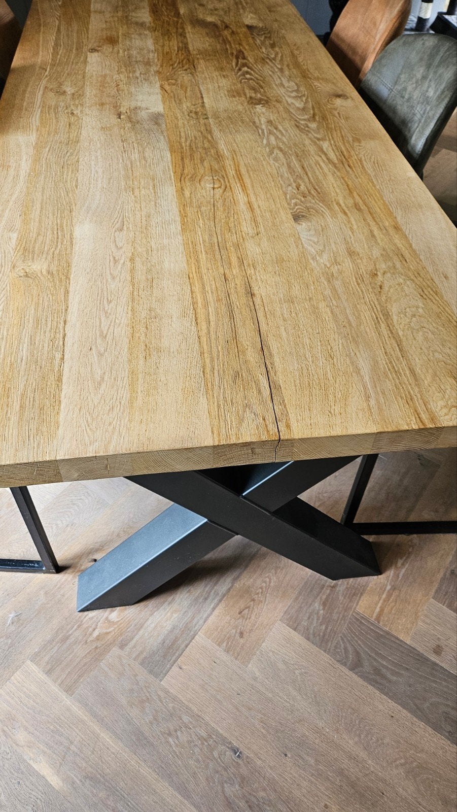 Eikenhouten eettafel 240x100 met 6 stoelen, Ophalen, 200 cm of meer, 50 tot 100 cm, Zo goed als nieuw