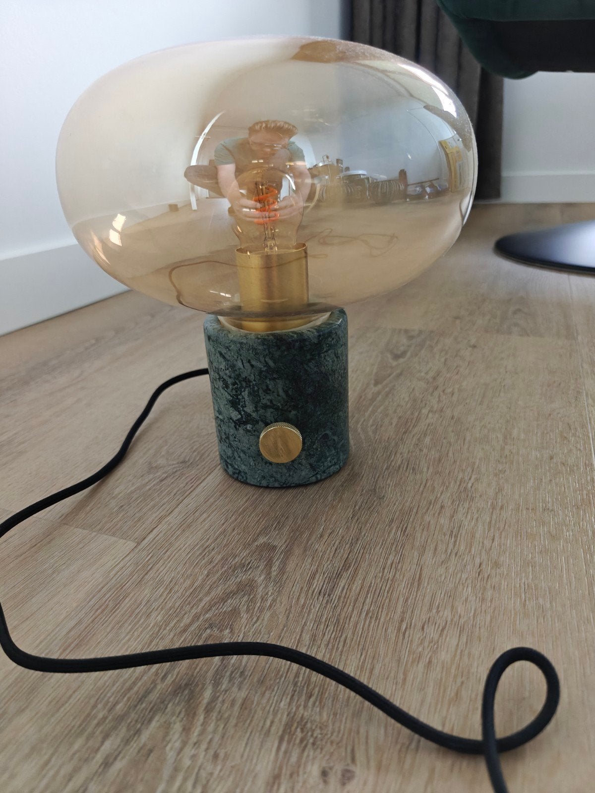 Dimbaar Groen Marmer Glazen Bol Tafellamp, Ophalen, Zo goed als nieuw, Glas, Groen
