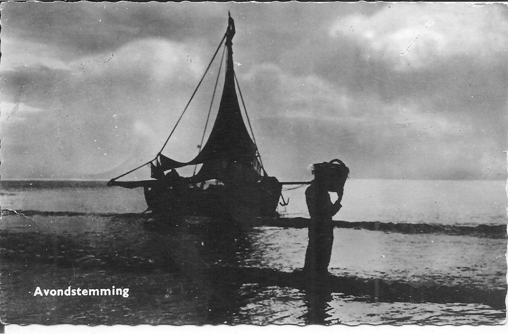 Avondstemming met zeilboot en persoon ;s Gravenzande, Ophalen of Verzenden, 1960 tot 1980, Gelopen, Zuid-Holland
