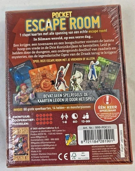 999 Games Pocket Escape Room Dungeon Kaartspel NIEUW OVP, Coolsingel 104, 3011 AG Rotterdam, Netherlands, Verzenden, Een of twee spelers