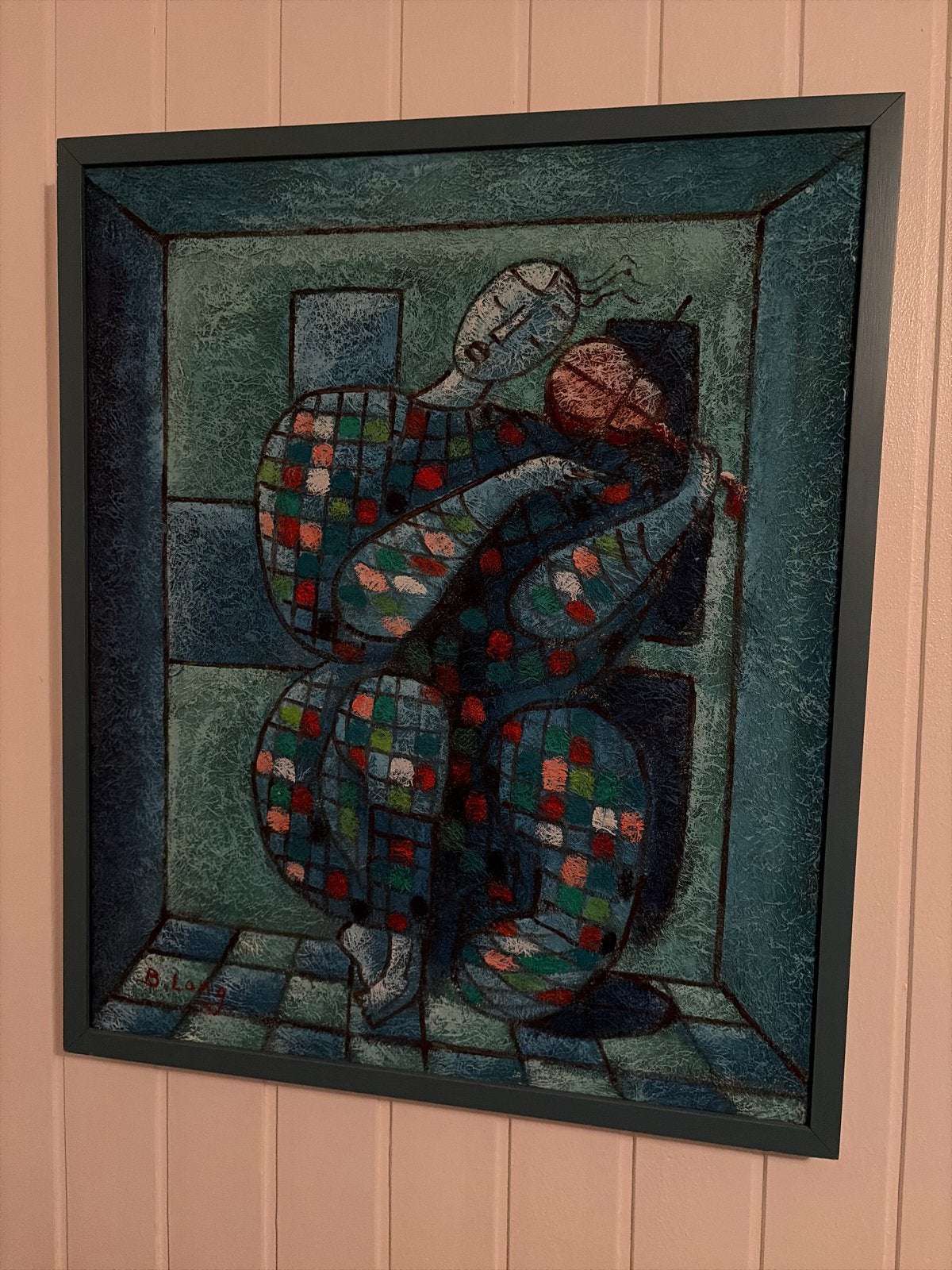 Modern schilderij: Abstracte figuren in blauwtinten, Figuren, Ophalen of Verzenden, Overige materialen, Gesigneerd