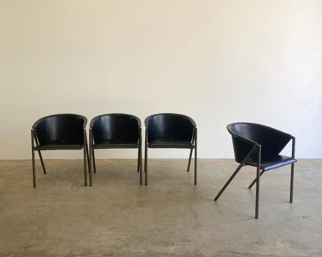 4x Vintage Arrben Italy Georgia leren stoelen, Huis en Inrichting, Stoelen, Ophalen, Gebruikt, Molenakkerstraat 10b, Postmodern 80's Design