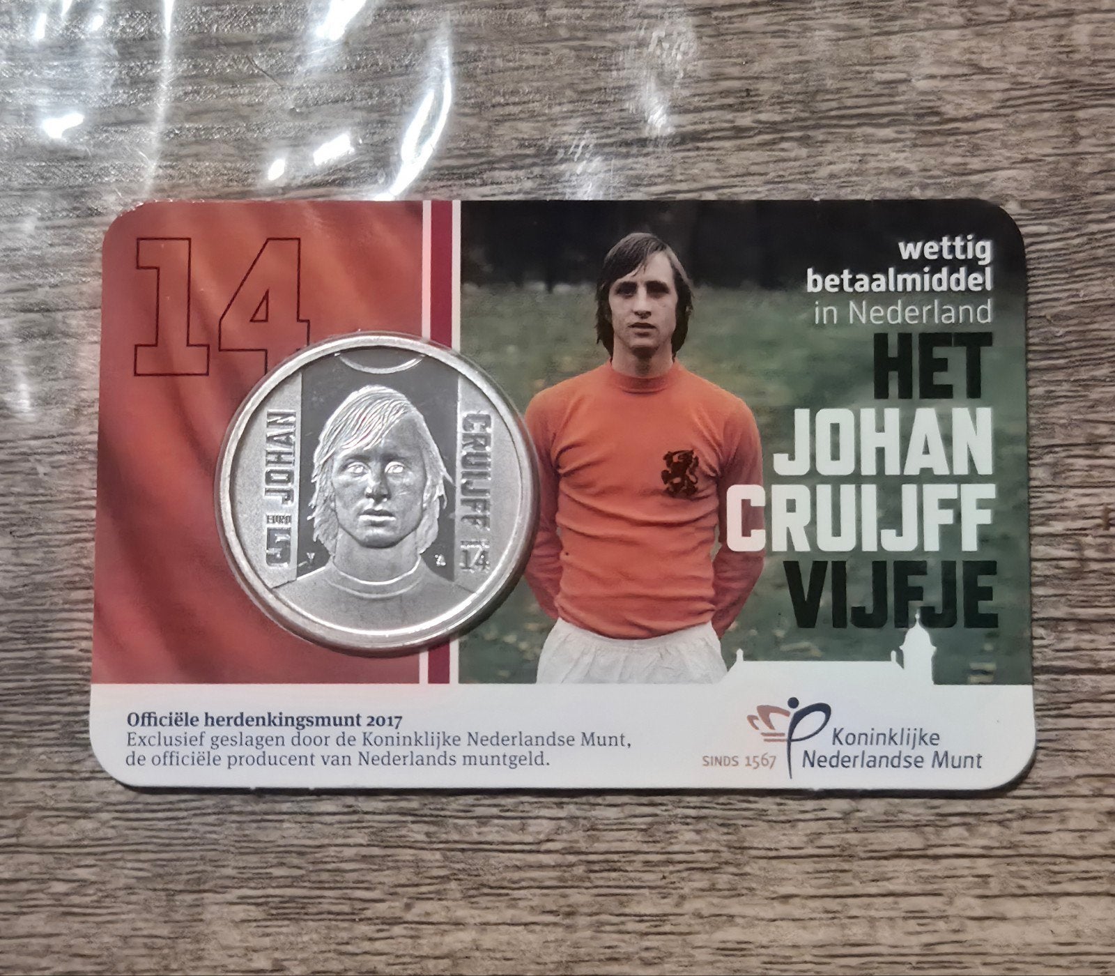 Het Johan Cruijff Vijfje - Zwaar Verzilverde €5,- Munt, Koningin Beatrix, Zilver, Euro's, Ophalen of Verzenden
