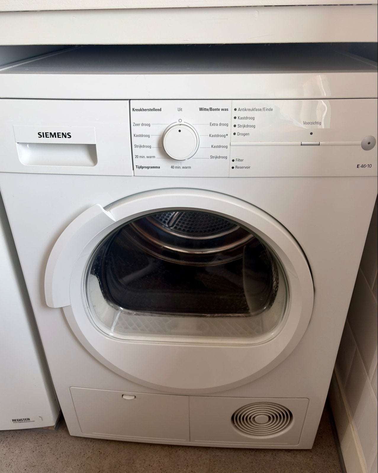 Siemens E46-10 Condensdroger - Wit, Ophalen, 6 tot 8 kg, Gebruikt, Voorlader