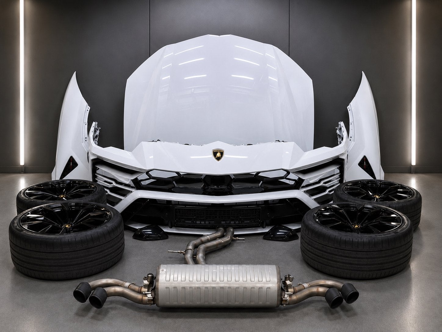 voorkop velgen achterbumper en uitlaat lamborghini urus, Auto-onderdelen, Carrosserie en Plaatwerk, Ophalen, Rechts, Bumper