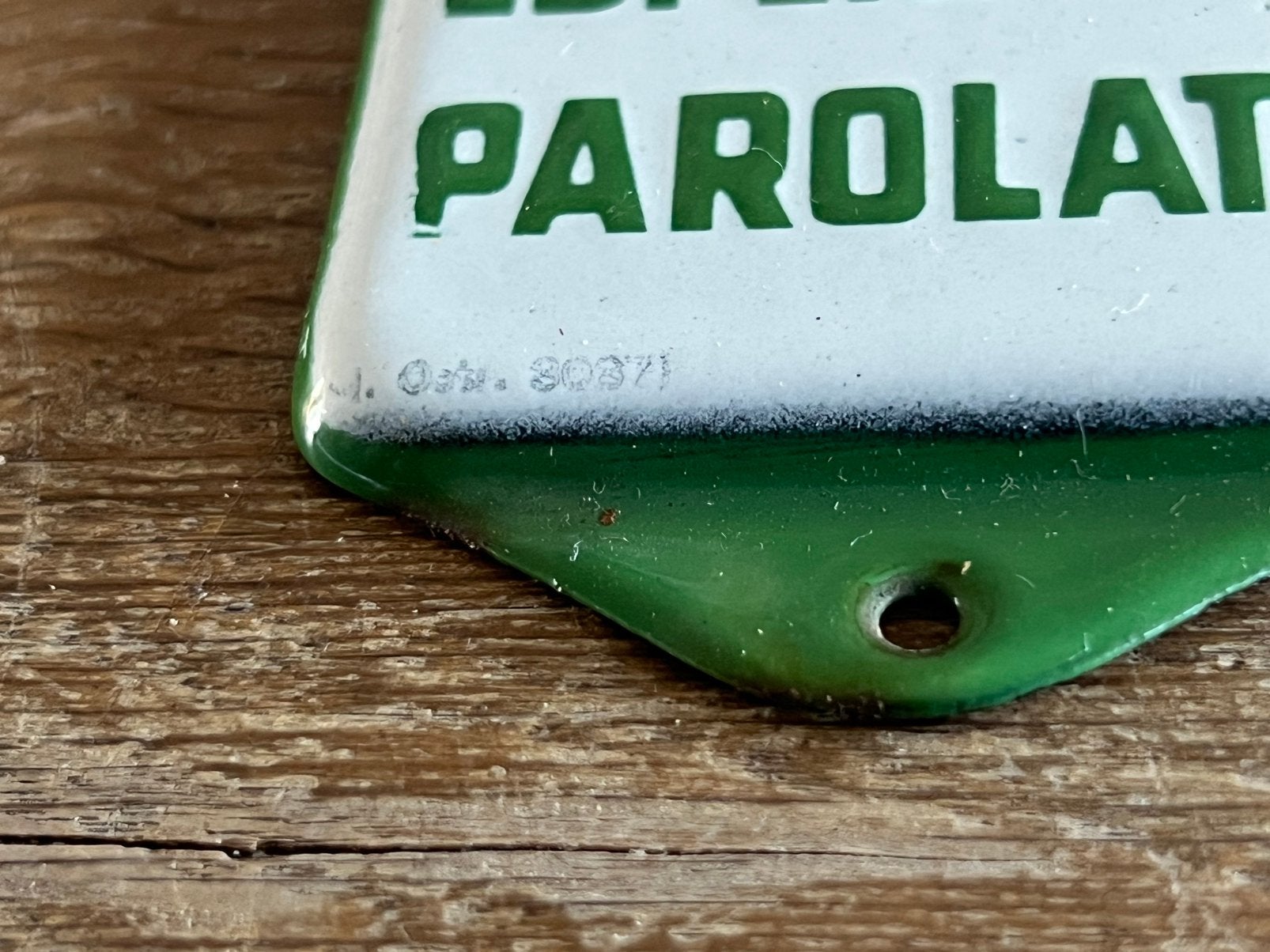 OUD EMAILLE DEURPOSTBORDJE ESPERANTO PAROLATA, Antiek en Kunst, Ophalen of Verzenden