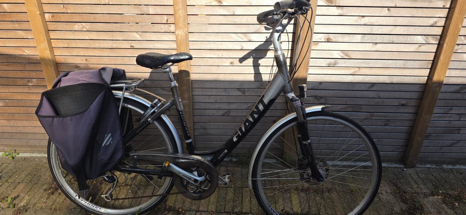 Giant damesfiets met fietstassen - voorband moet opgepompt, Ophalen