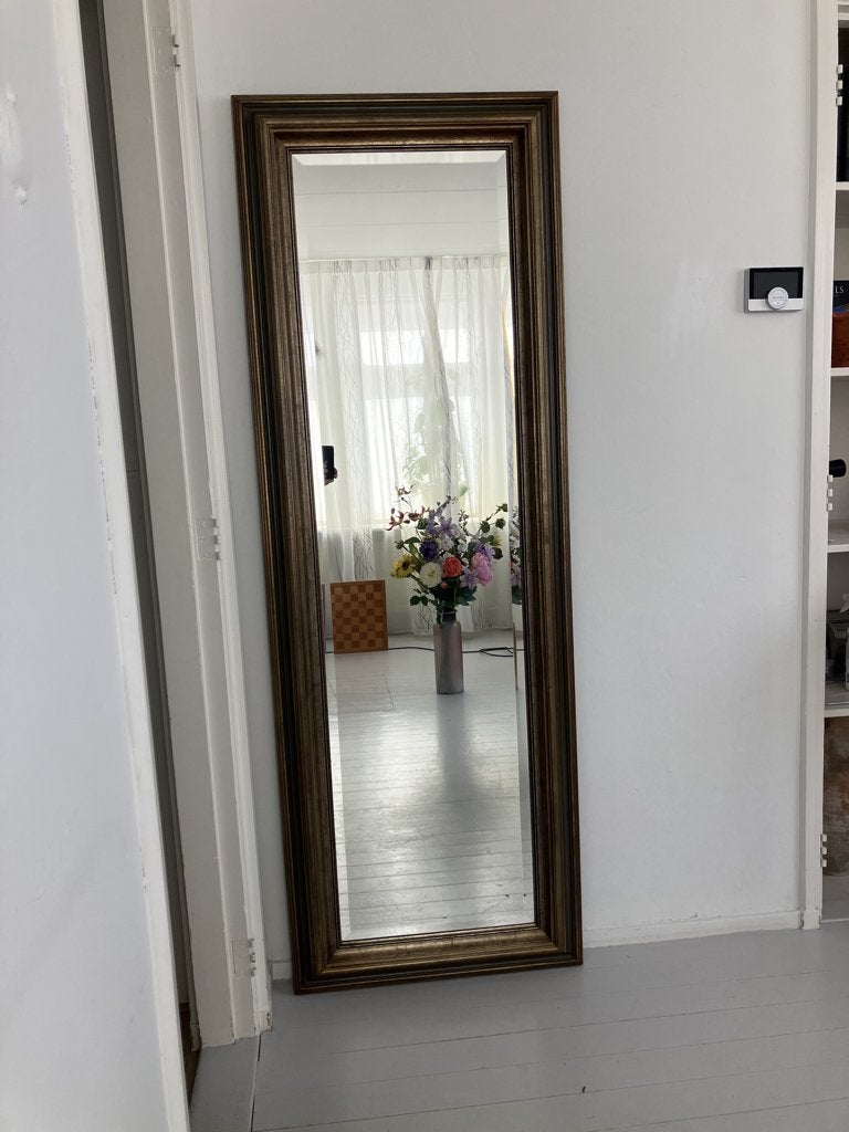 Wandspiegel / Passpiegel geslepen met houten lijst, Ophalen, Gebruikt, 150 tot 200 cm, Rechthoekig