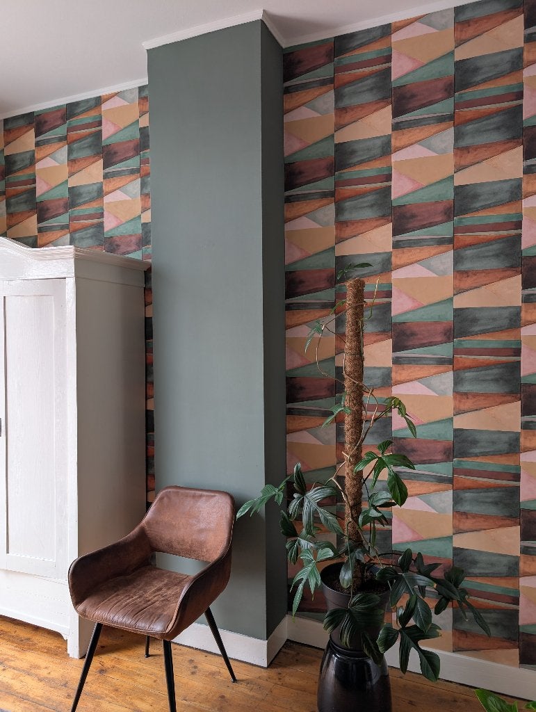Behang HookedOnWalls Silhouette Color Blocks 34835, Huis en Inrichting, Geometrisch, Ophalen of Verzenden, Overige stijlen, Overige merken