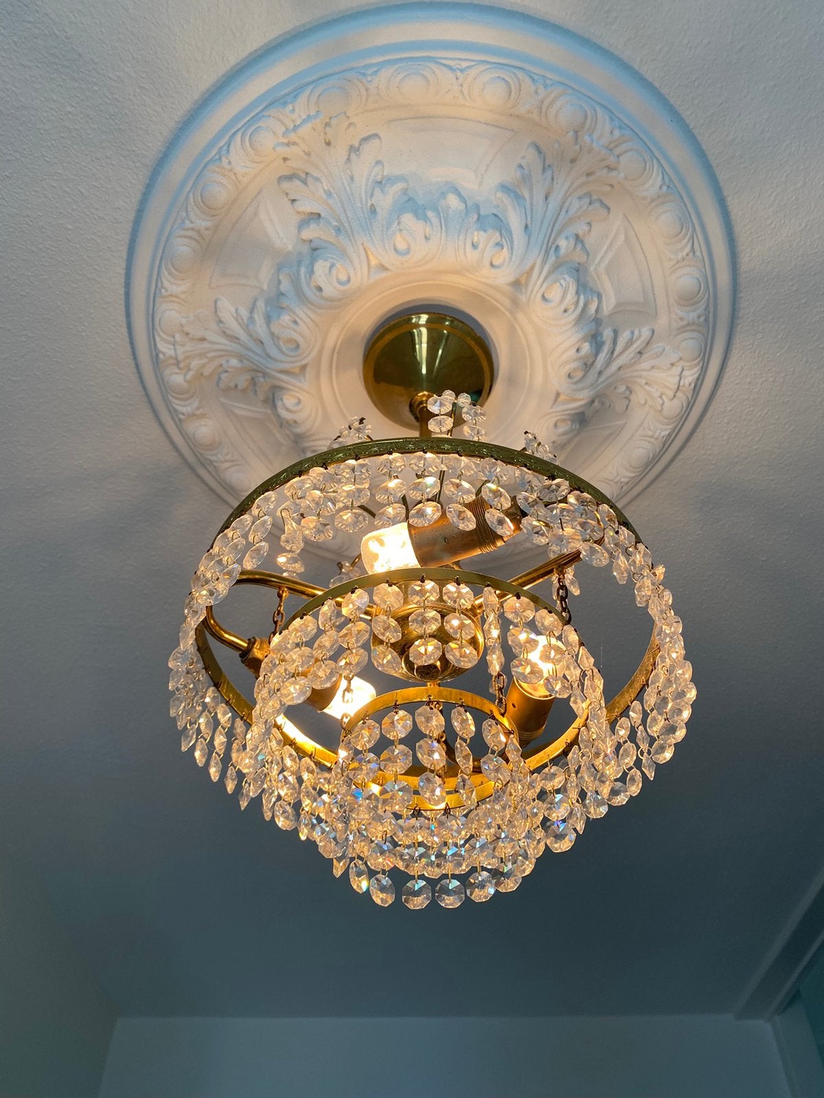 Prachtige Brocante antieke hanglamp, Huis en Inrichting, Ophalen, Gebruikt, Jaren 50, 25 cm
