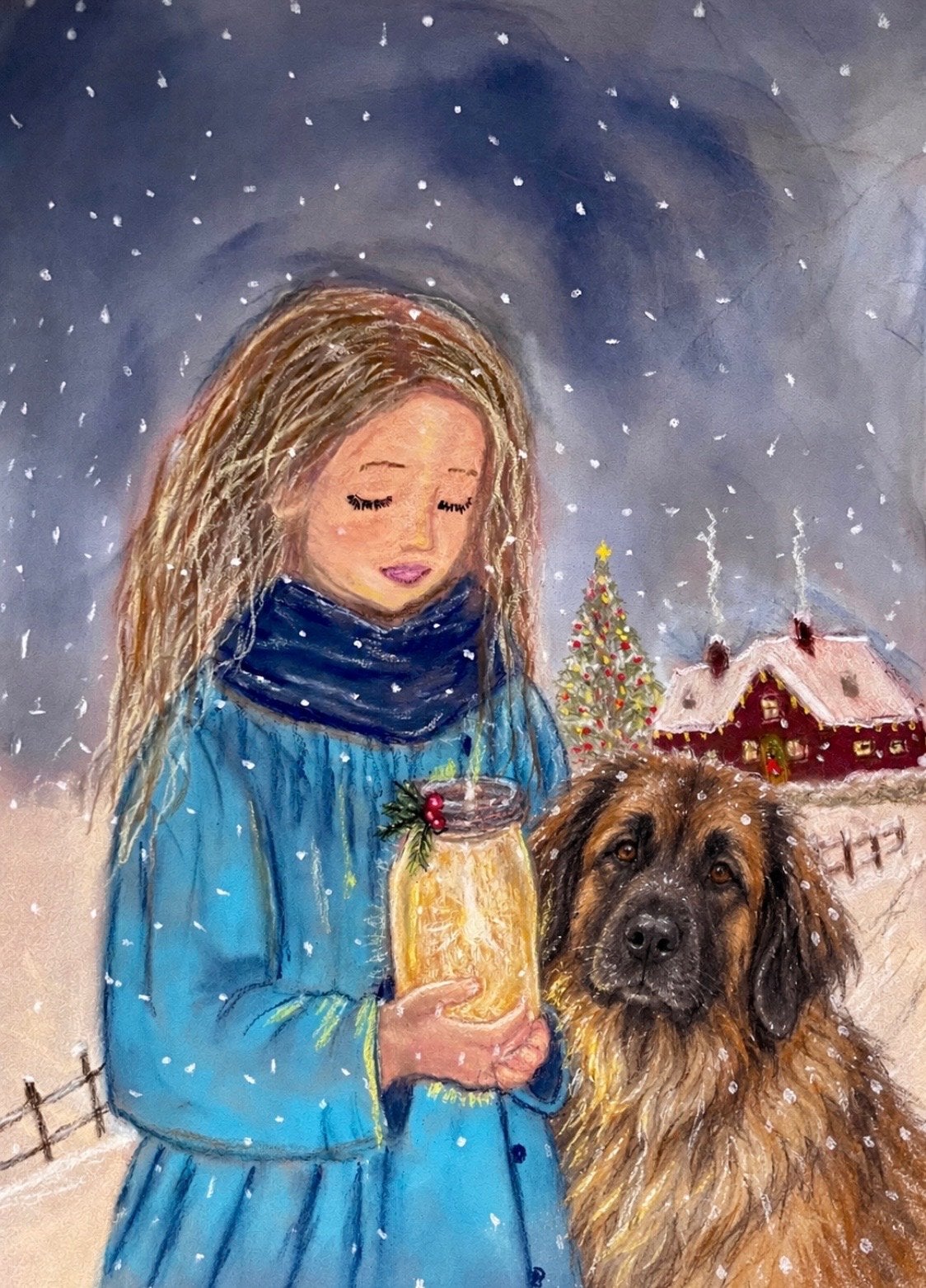 Met de hand getekend kerstkaart Leonberger, Verzenden