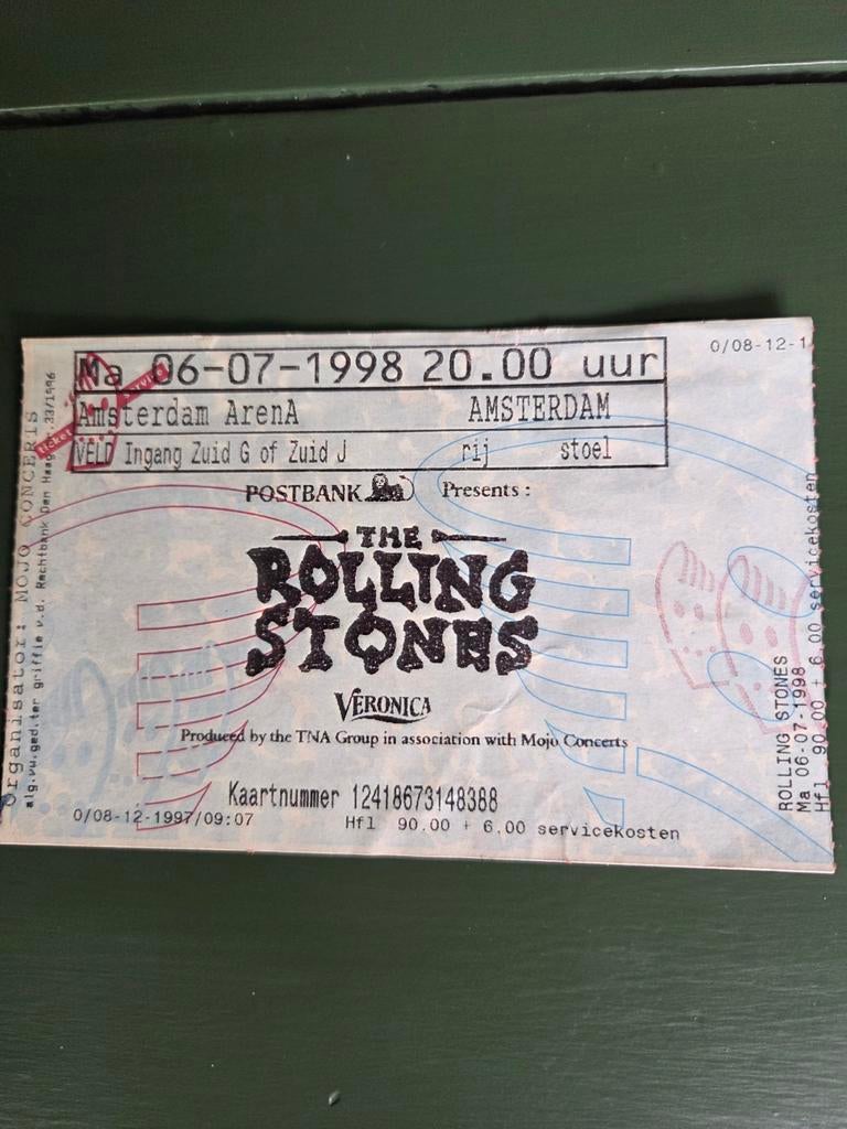 Concertkaart The Rolling Stones 6 juli 1998, Ophalen of Verzenden, Zo goed als nieuw, Overige typen