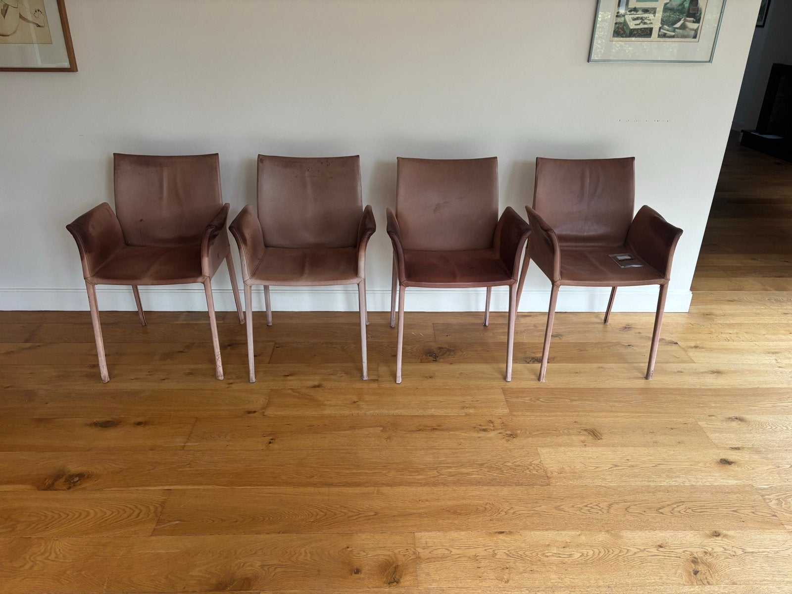 Zanotta Made in Italy Leren Stoelen - Set van 4, Ophalen, Gebruikt, Bruin, Leer