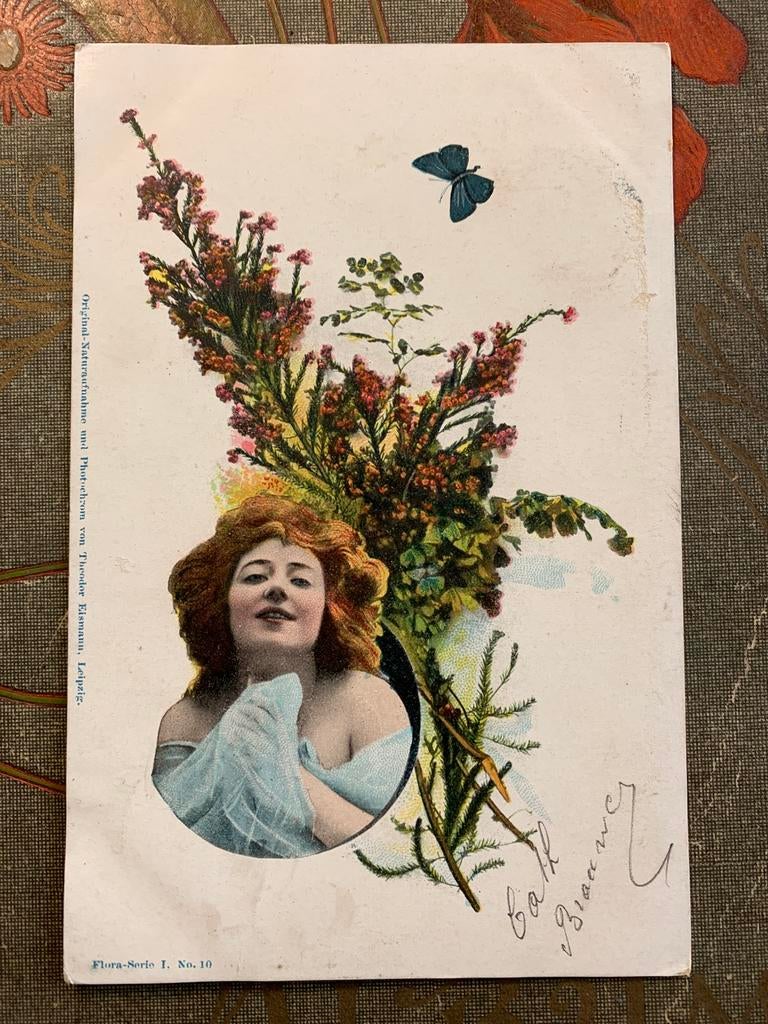 1904 Dame met vlinder, Ophalen of Verzenden, Voor 1920, Gelopen, Overige thema's