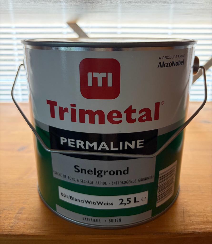 2.5 Liter Trimetal Permaline Snelgrond (Prof) Wit Akzo-Nobel, Doe-het-zelf en Verbouw, Verf, Beits en Lak, Ophalen, Wit, Nieuw