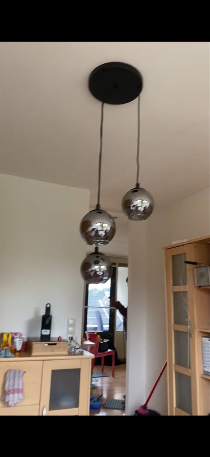 Hanglamp met 3 zilverkleurige bollen, Ophalen, Zo goed als nieuw, Metaal