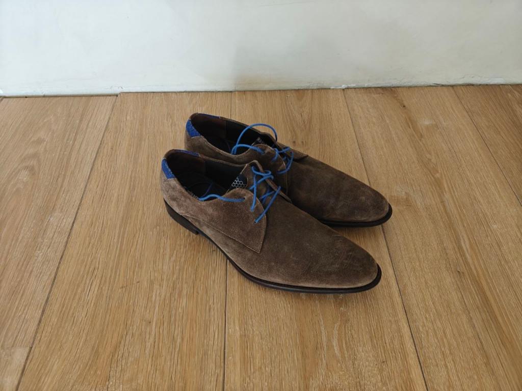 Floris van Bommel leren veterschoen laserprint maat 43 9 H, Bruin, Floris van Bommel, Ophalen of Verzenden, Zo goed als nieuw