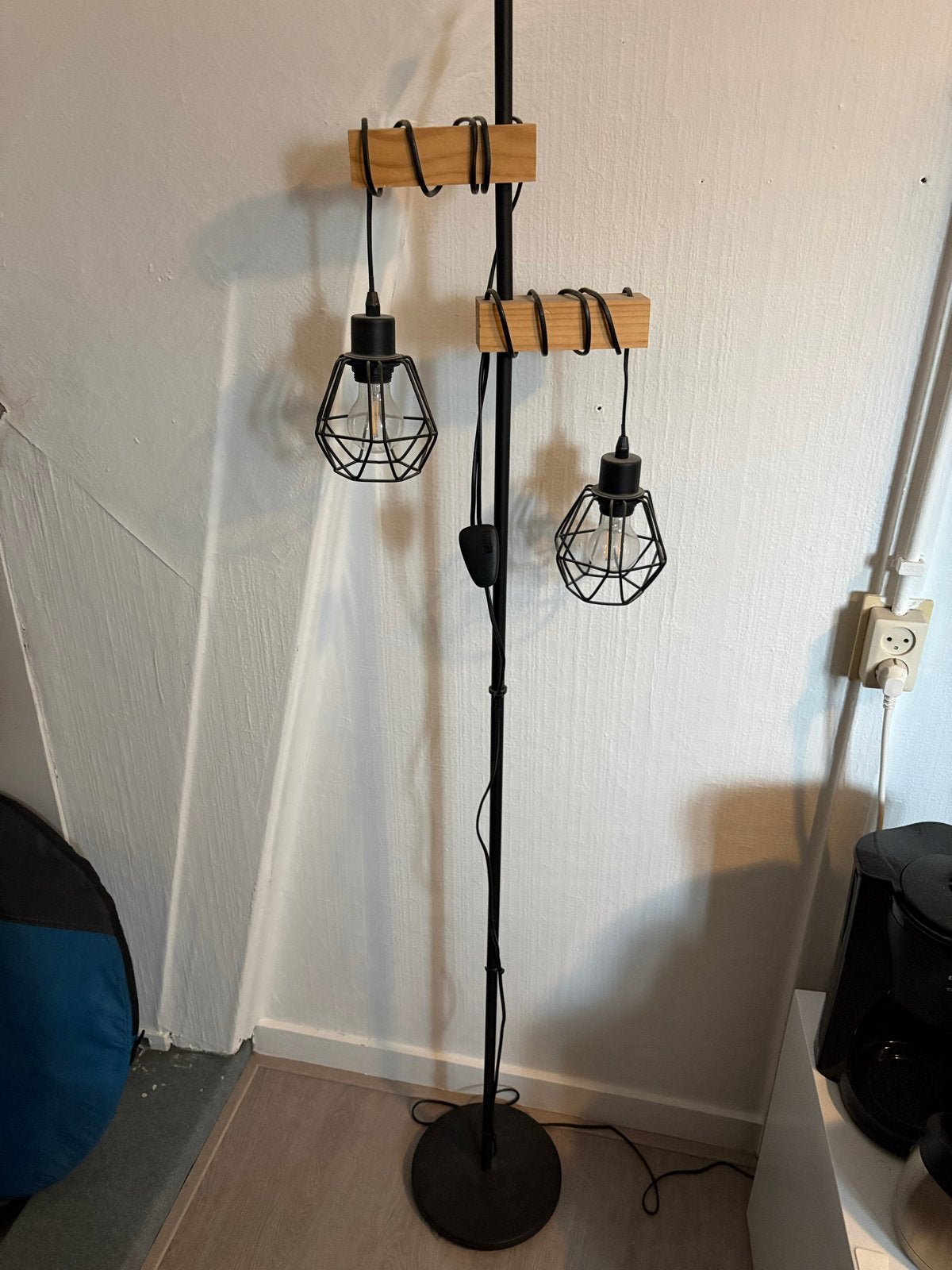 Industriële Vloerlamp, Ophalen, E27 (groot), Zo goed als nieuw, Hout