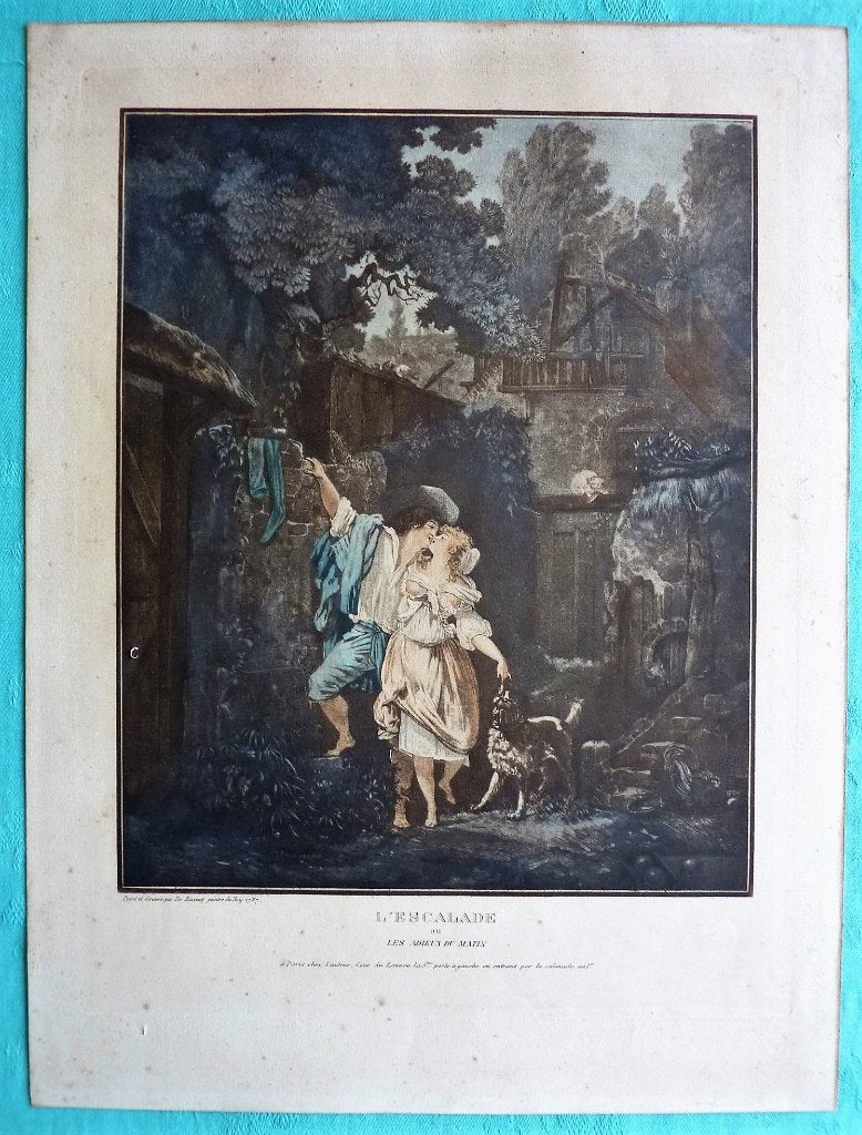 Franse schilder Philibert-Louis Debucourt, l’Escalade ou les, Origineel werk, Portret of Personen, Ophalen of Verzenden, Tekening