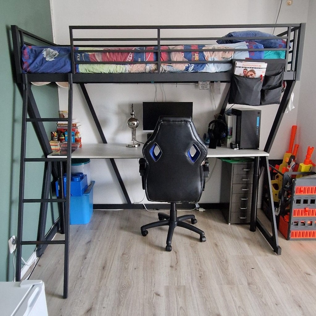 Hoogslaper met bureau - Zwart metaal, Ophalen, Gebruikt, Eenpersoons, 200 cm