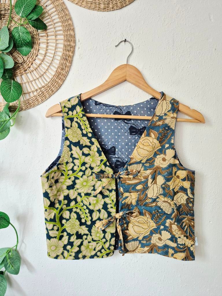Handgemaakt gilet van organisch geverfde India stoffen S/M, Kleding | Dames, Tops, Nieuw, Maat 38/40 (M), Zonder mouw, Ophalen of Verzenden