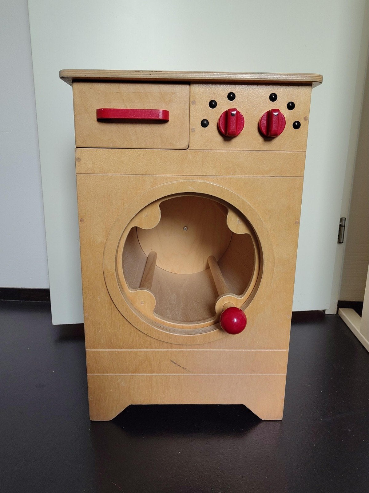Houten speelgoed wasmachine met lade, Ophalen, Gebruikt, Jongen of Meisje