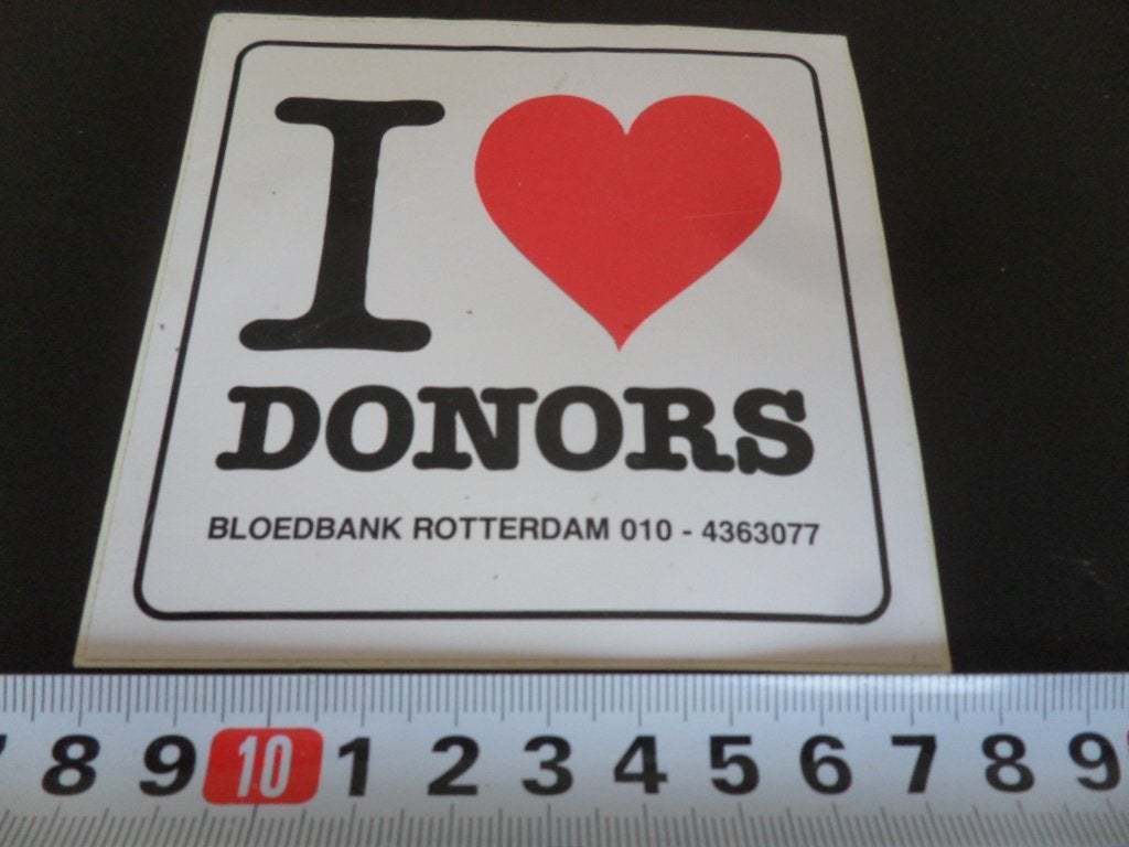 sticker I love donors Bloedbank Rotterdam  010-4363077, Ophalen of Verzenden, Zo goed als nieuw