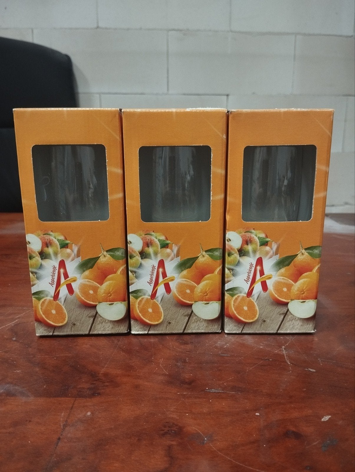 Appelsientje glazen - Set van 3 (nieuw en ongeopend), Nieuw, Ophalen of Verzenden, Overige merken, Glas