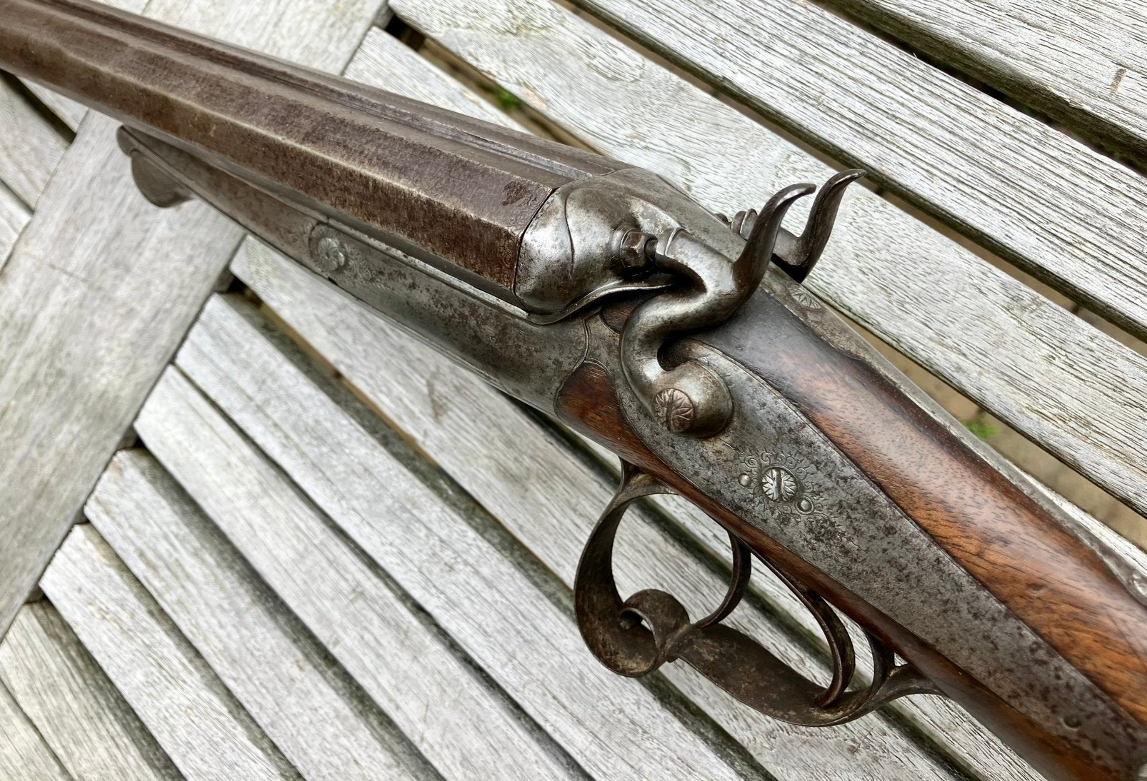Antiek Frans jachtgeweer dubbelloops  ca 1860, Ophalen of Verzenden