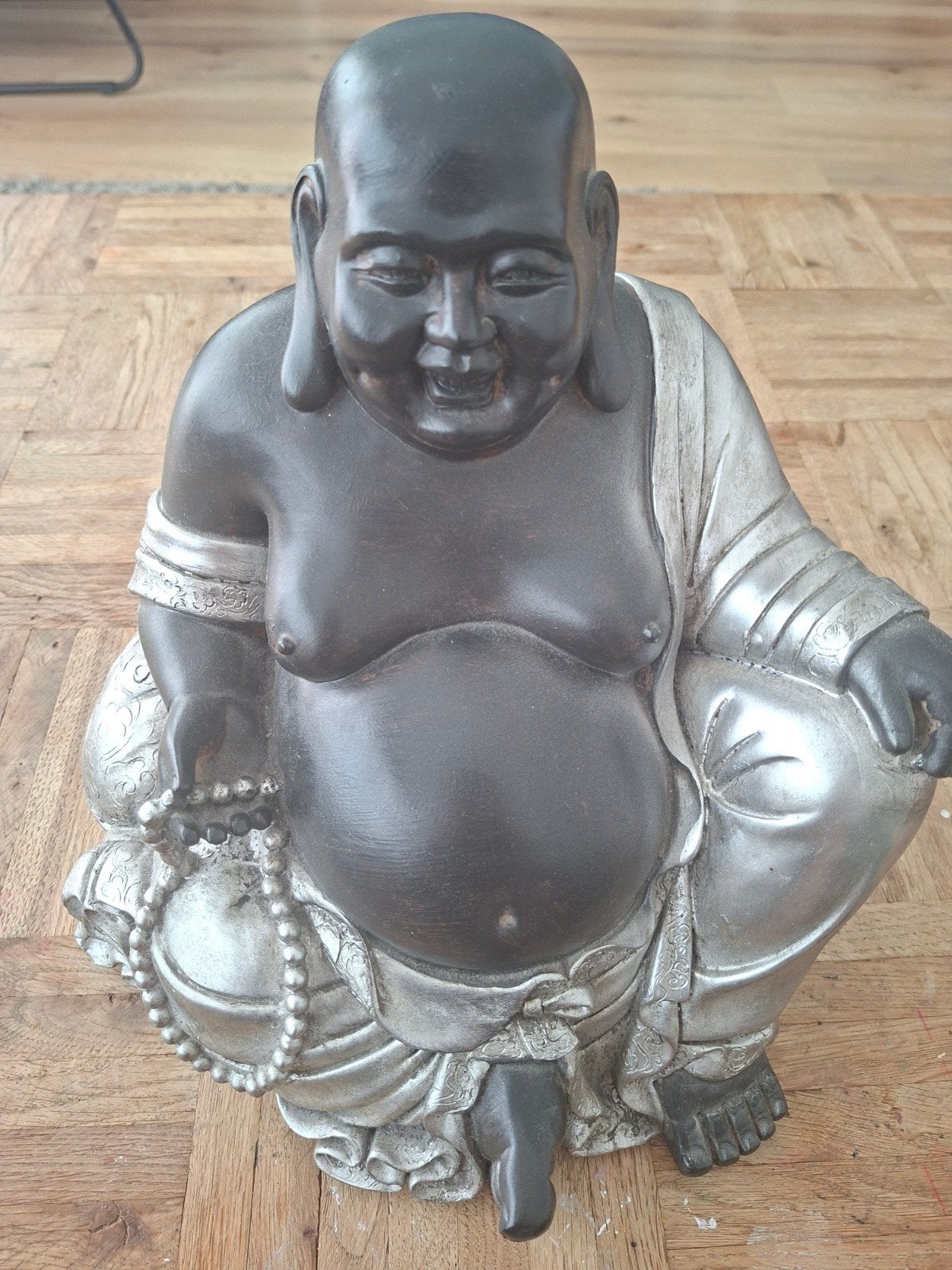Zwart met zilveren Lachende Boeddha (Happy Boeddha), Ophalen, Zo goed als nieuw