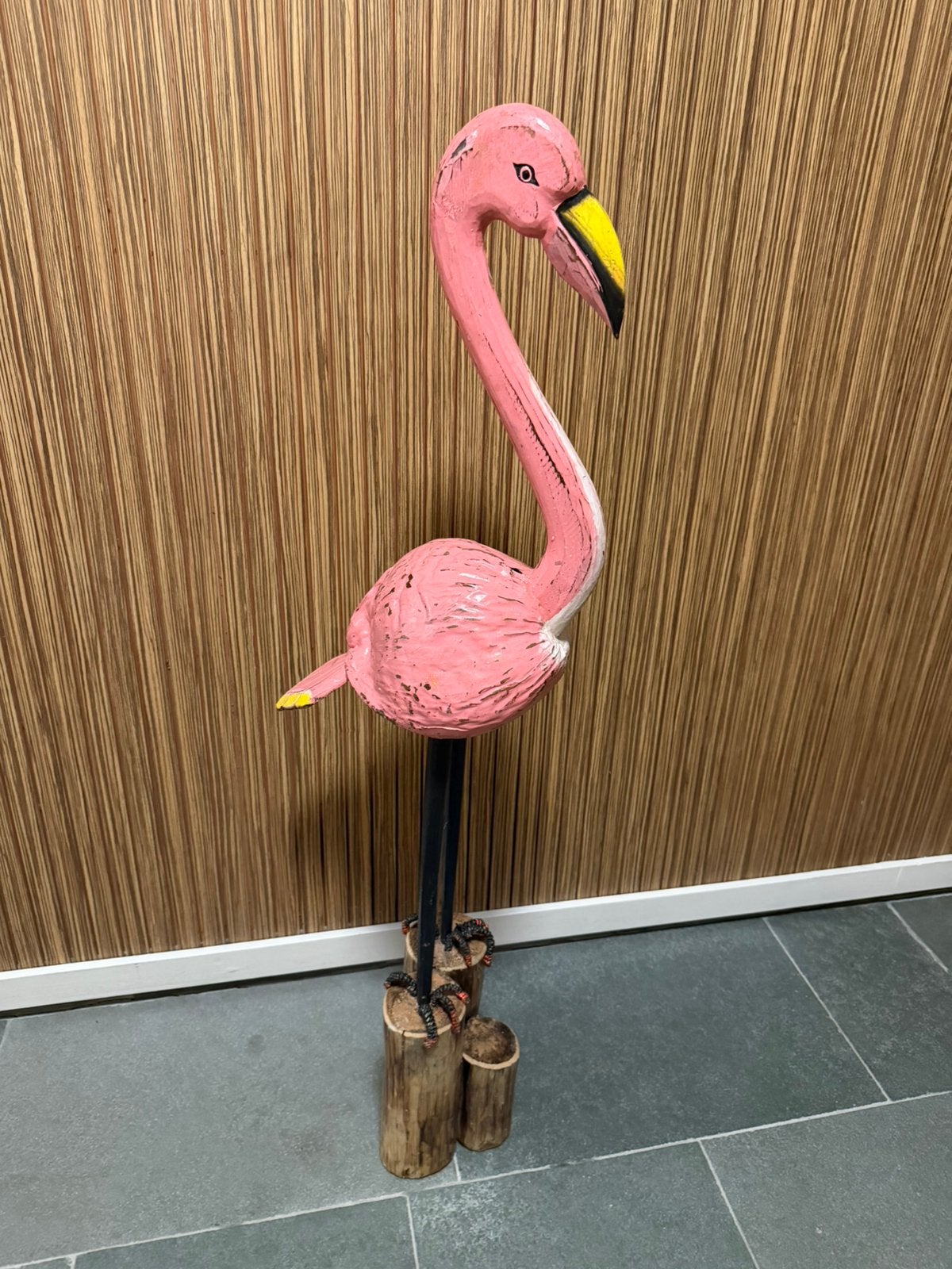 Leuke vrolijke tuin decoratie groot Flamingo roze kokosnoot, Ophalen, Nieuw, Overige materialen, Dierenbeeld